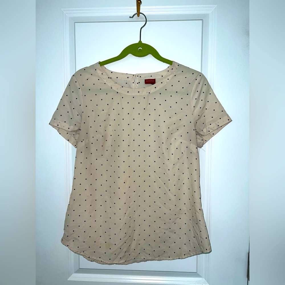 medium- MERONA beige w/ black polka dots short sleeve blouse